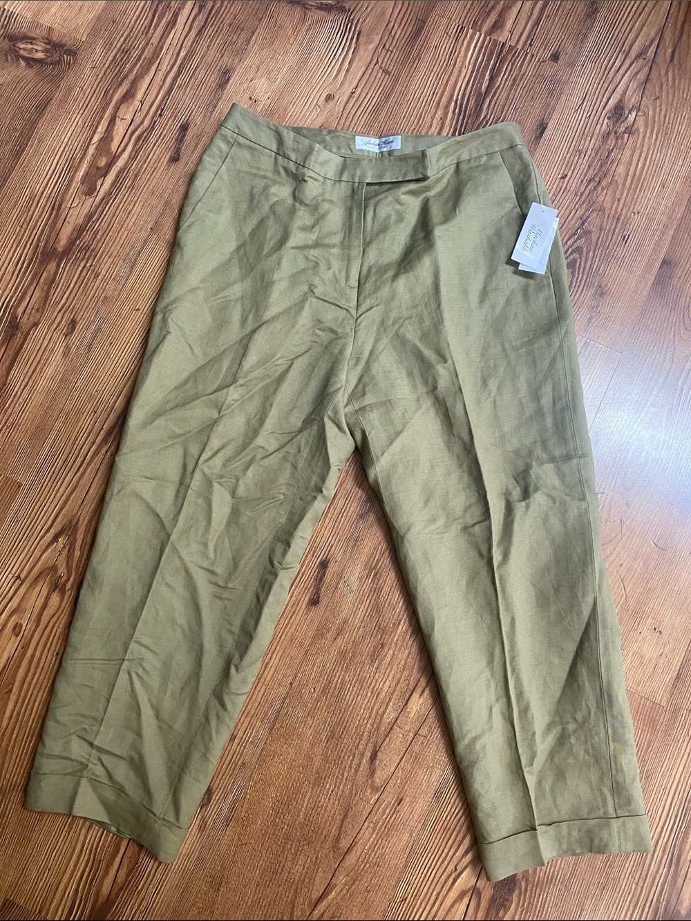 Judith Hart High-Rise Olive Tailored Cropped Trousers fully lined linen